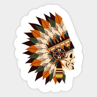 Indian Feather Headdress Tribal Skull Sticker